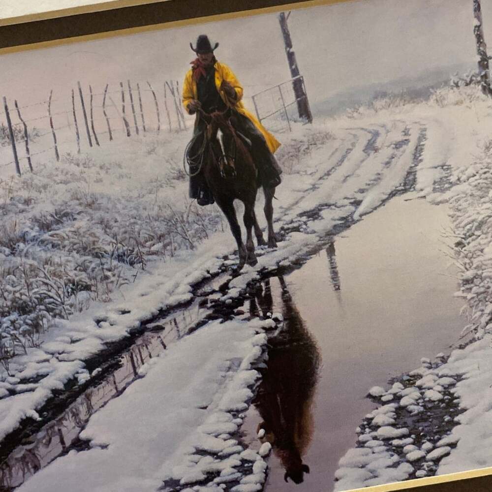 Vintage Tim Cox Print 1985 "Just About Home" 2000 Cowboy Horse Western Art Decor